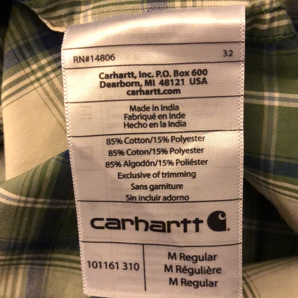 Carhartt Men's Green Plaid Short Sleeve Shirt - Picture 6 of 7